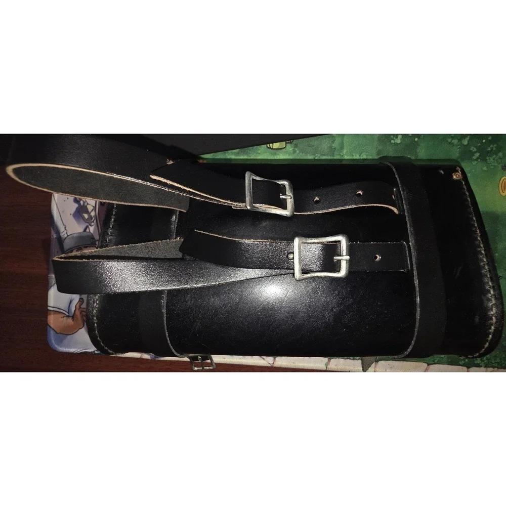 Vintage Leather Motorcycle Tool Bag Eagle Made in USA Black Handlebar Fork Pouch - Picture 3 of 5